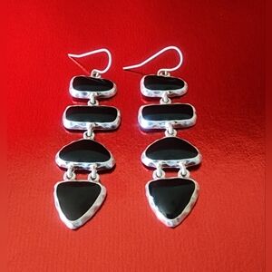 Silver and Black Dangle Earrings